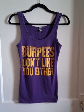 Purple Graphic Tank Top - 'Burpees Don't Like You Either'